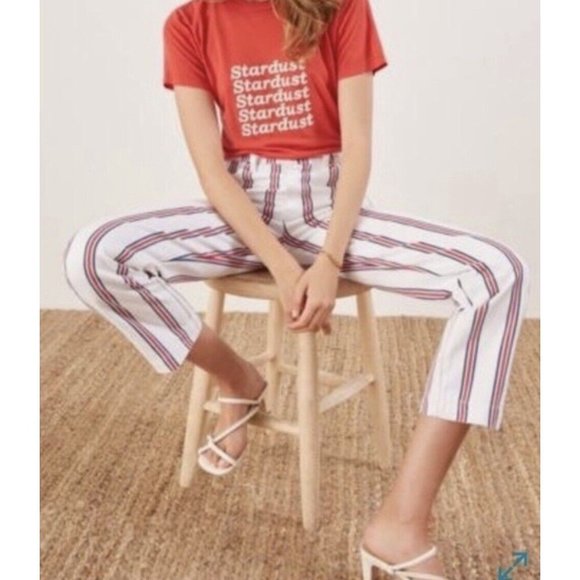 Reformation Grenada Striped Denim Jeans Size S Mid Rise Red White Blue Pants NWT - Picture 2 of 7
